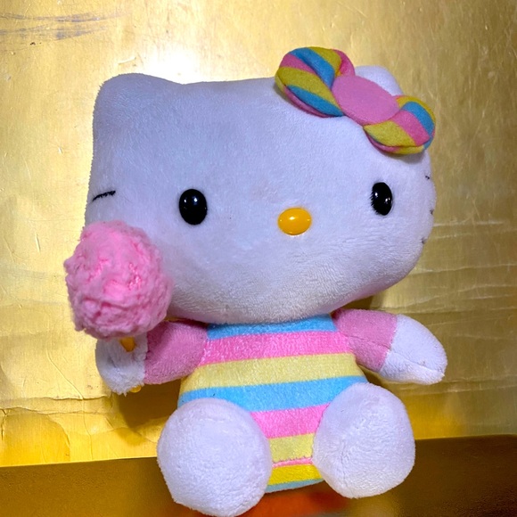 HELLO KITTY TY VTG 2015 FLORA PASTEL RAINBOW KITTY HOLDING COTTON CANDY PLUSH 6” - Picture 2 of 13